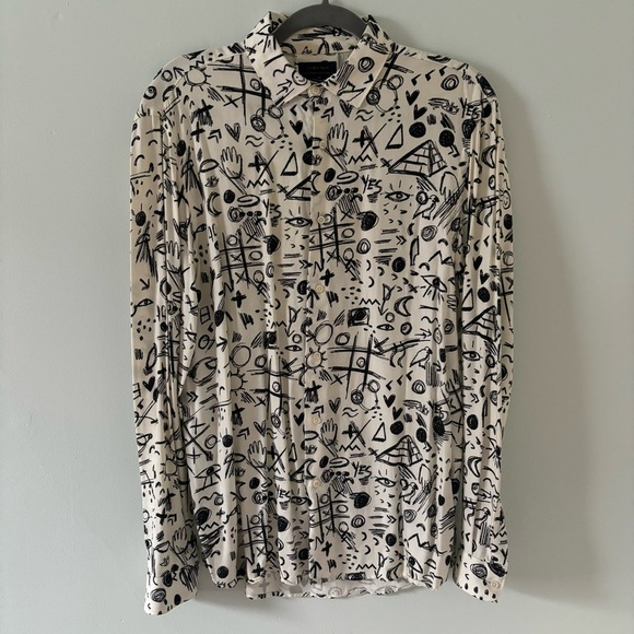 Mens Zara Graphic Print Long Sleeve Button Down Shirt size medium
